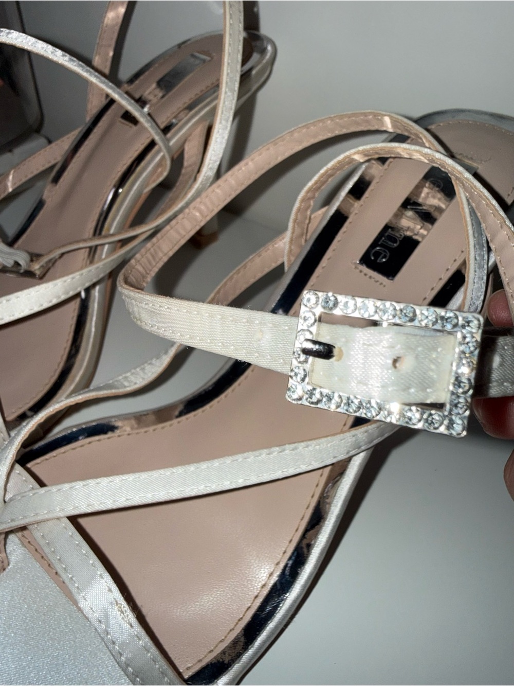 ASOS Cream Satin Strappy Square-Toe Heeled Sandals